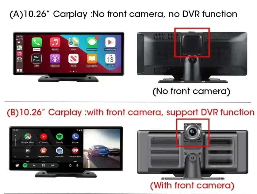 Srnubi 10.26" Dash Cam Rearview Wireless Carplay & Android Auto 4K DVR Navigation Player Dual Lens Recorder Dashboard WIFI 5.0BT