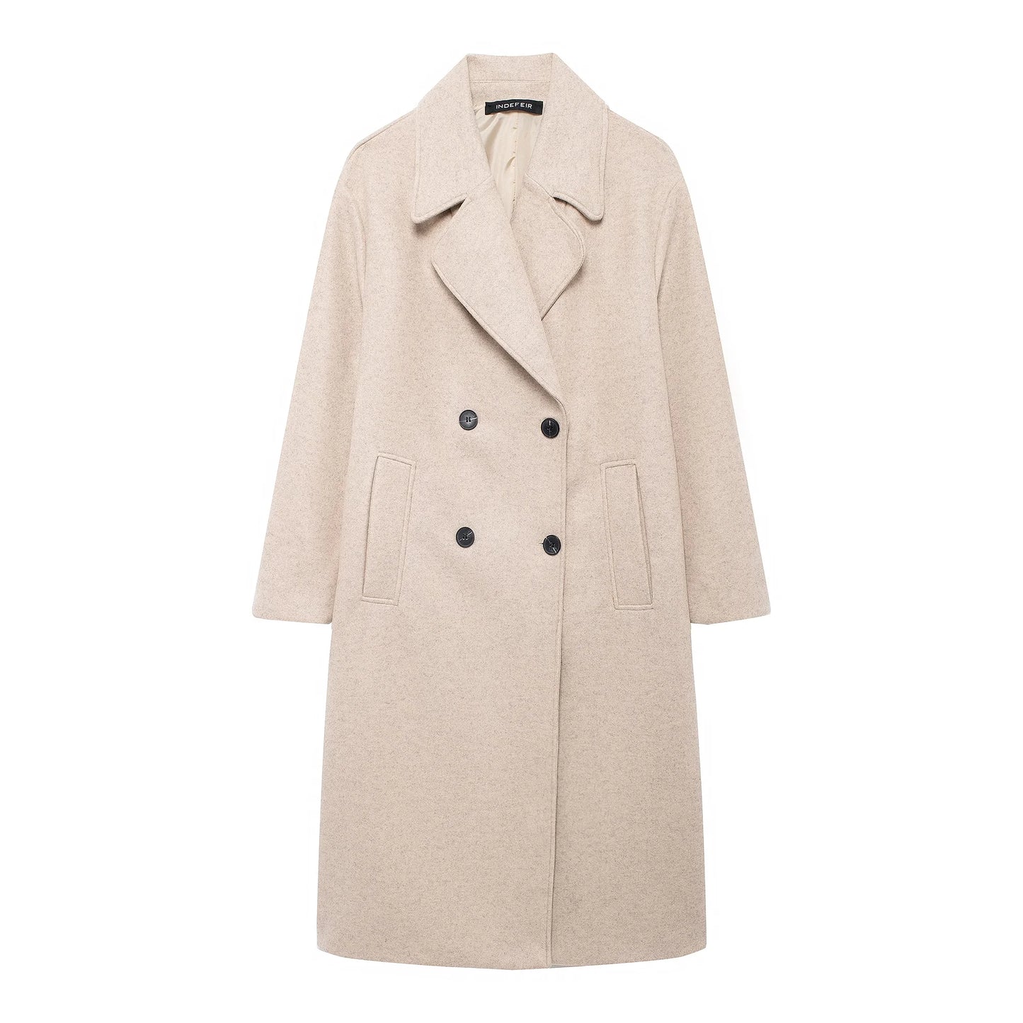 TRAFZA 2024 Autumn New Women Loose Coat Lapel Double Breasted Long Sleeve Jacket Winter Warm Thick Vintage Solid Trench Outwear