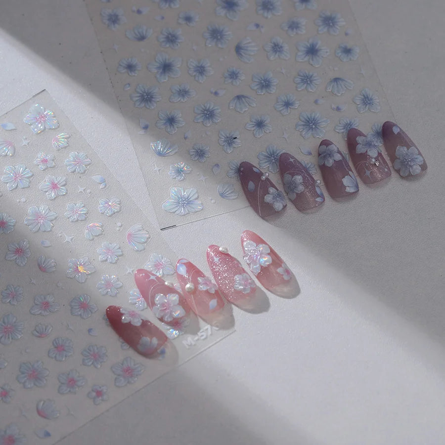 1PCS DIY Spring Adhesive Stickers For Nails Embossed Cherry Blossom 3D Nail Stickers Flower Nail Art Decoration Supplies Decals