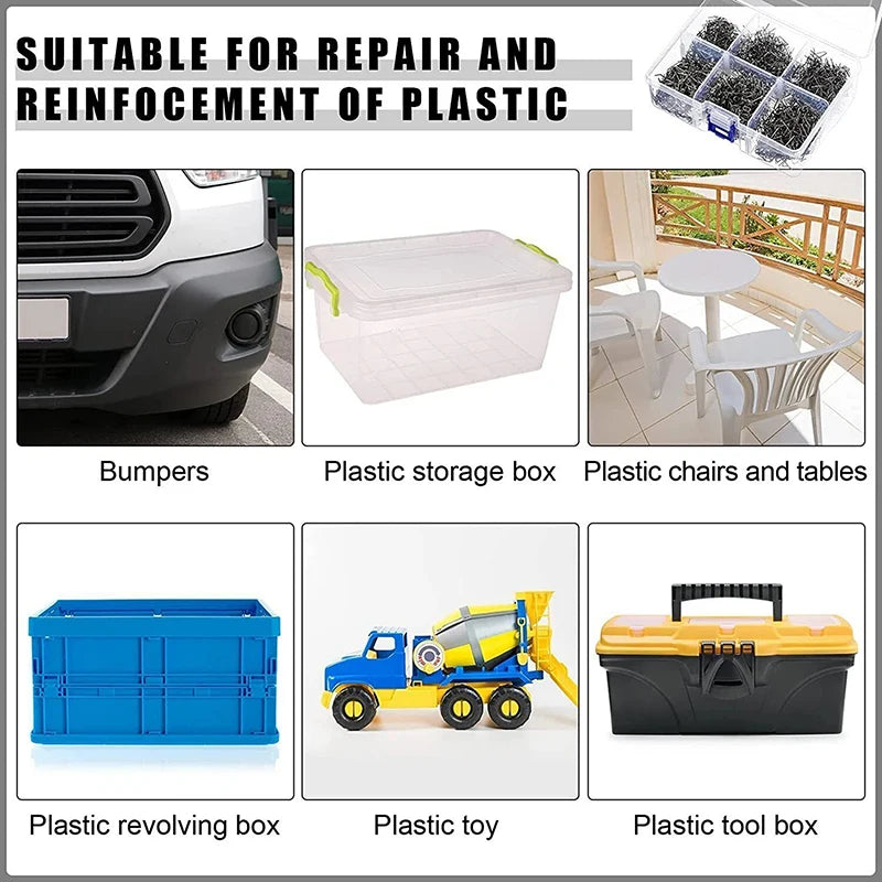 100-600 clavos de soldadura para reparación de plástico de automóviles, reparación de parachoques de coche, clavos ondulados precortados, máquina de soldadura con grapadora caliente. 