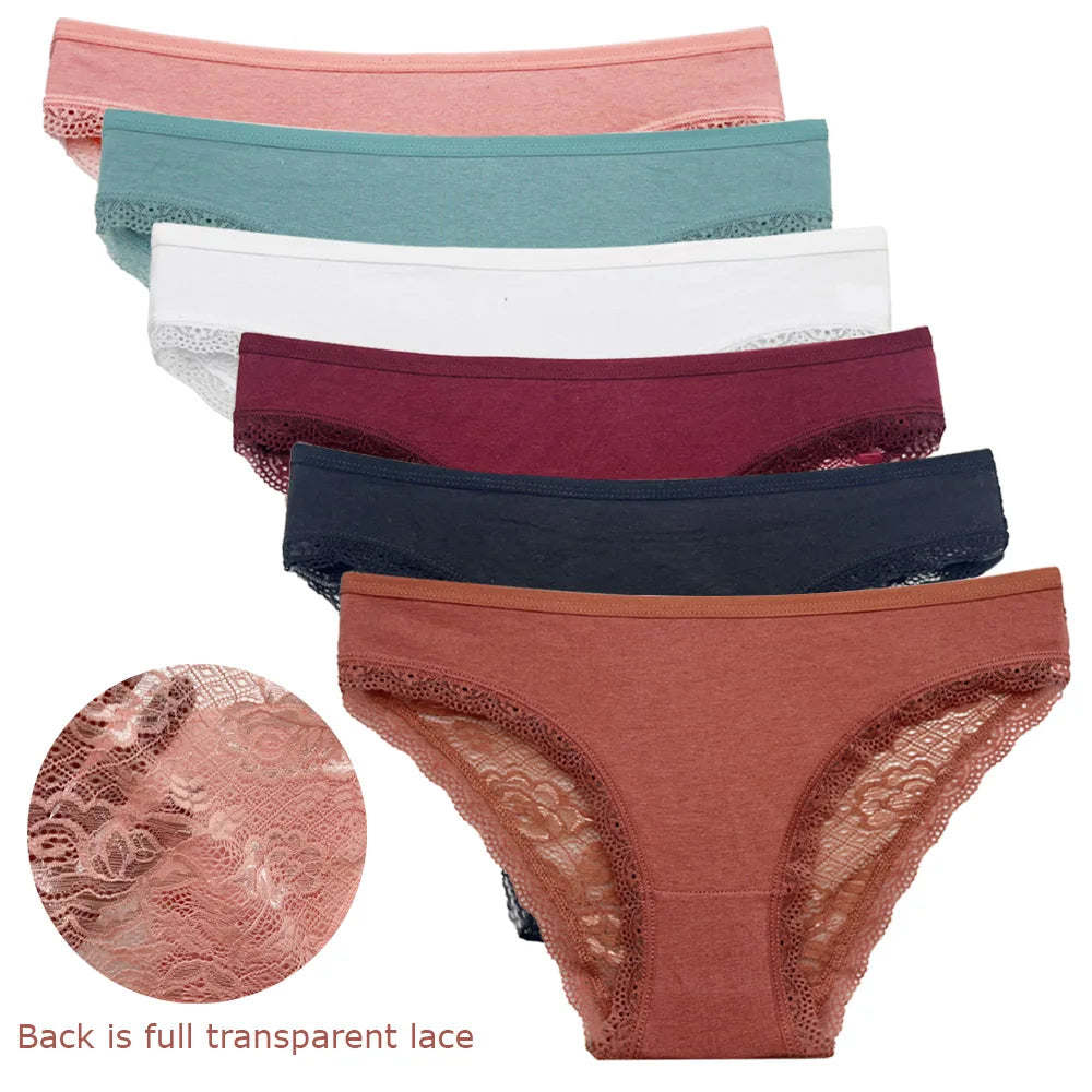 Conjunto de 5 bragas de encaje sexys de tiro bajo para mujer, lencería de algodón, novedad