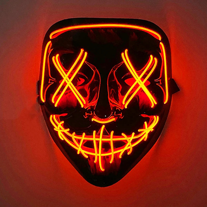 Artigos para Festa de Halloween 2026: Máscara LED Luminosa Estilo "Uma Noite de Crime" (Purge) com Luz Neon EL Sem Fio – Máscara de Rosto Inteiro para Cosplay Adulto (Brilha no Escuro)