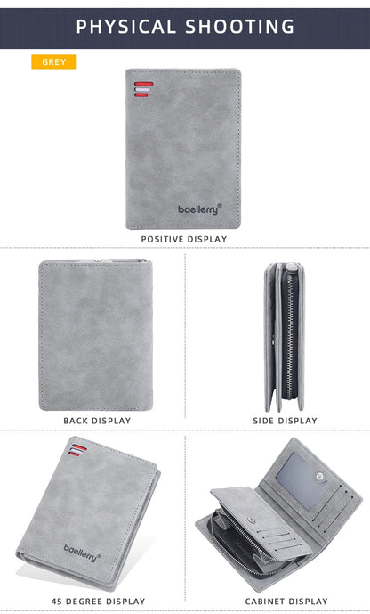 New Leather Men Wallets High Quality Zipper Short Desigh  Wallet Hipster Credit Card Holders Inserts Coin Purses Vintage Walltes