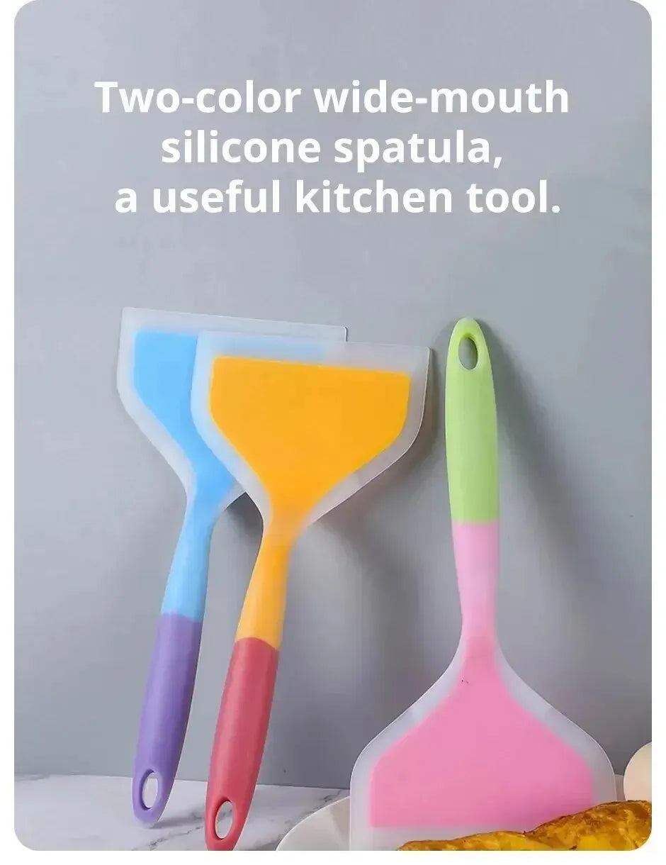 1 Uds. Utensilios de cocina de silicona de Color aleatorio, espátula para carne, huevo, raspador de cocina, herramientas de cocina anchas para Pizza, pala