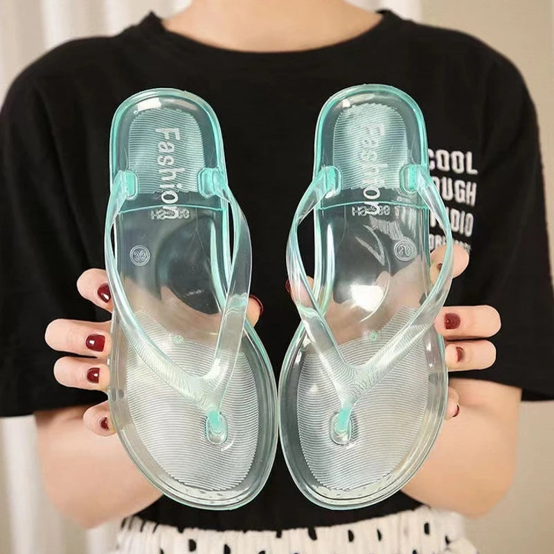 Beach Flip Flops for Women Thong Sandals Summer Jelly Shoes Girls Transparent Slides Solid Fashion PVC Flat Non-Slip Slippers