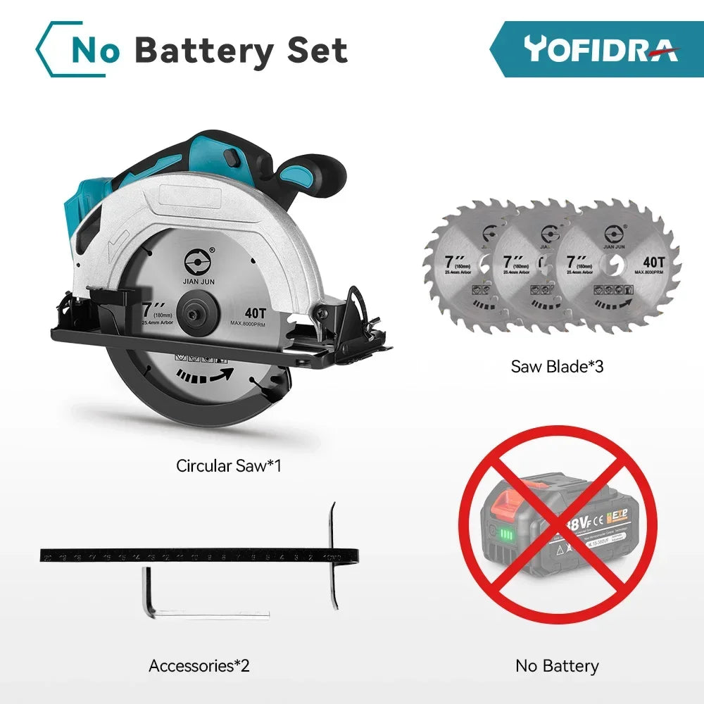 Yofidra 7-inch 180mm Brushless Electric Circular Saw 10800rpm Cordless Efficient Woodworking Cutting Tool for Makita 18V Battery