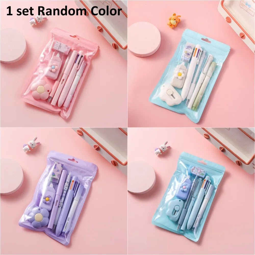 7-in-1 Stationery Set for Children: Back-to-School Gel Pen, Highlighter, Ballpoint Pen, Eternal Pencil, Tape, Eraser, Knife – Kids' Prize