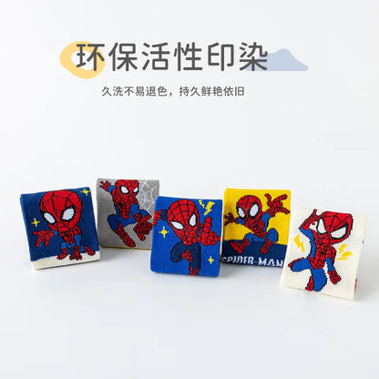 5 Pairs Marvel Kids Socks Spider-Man Kawaii New Fall Winter Cartoon Boy Children Mid-calf Socks Cotton Sock for Boys Gifts