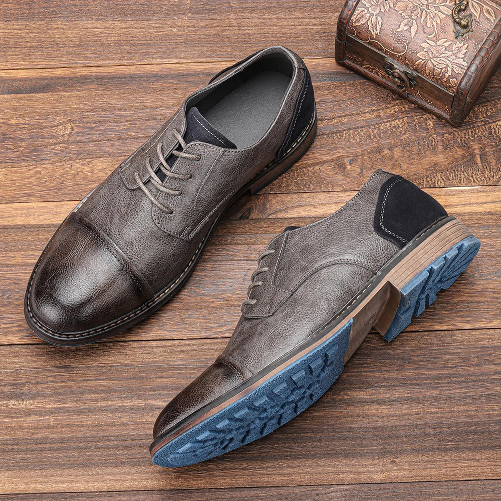 Retro Men's Casual Derby Shoes 2025 Fashion Leather Footwear New Style Men's Slip-On Comfortable Men's Shoes