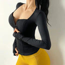 Chaqueta deportiva sexy de manga larga con almohadilla para el pecho, ajustada, para mujer, para yoga, running y fitness, para otoño, zapatillas de entrenamiento Nike Airbag.