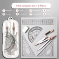 8PCS/Set Plastic Ruler Compasses Set Transparent Straight Ruler Measuring Ruler Set Square Eraser Protractor School Office