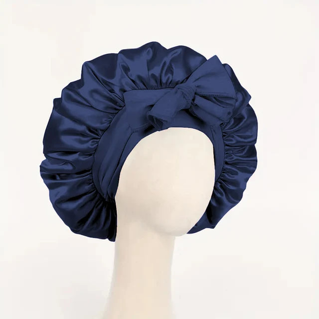 Gorro de dormir de satén de seda ajustable con lazo para mujeres y hombres. 