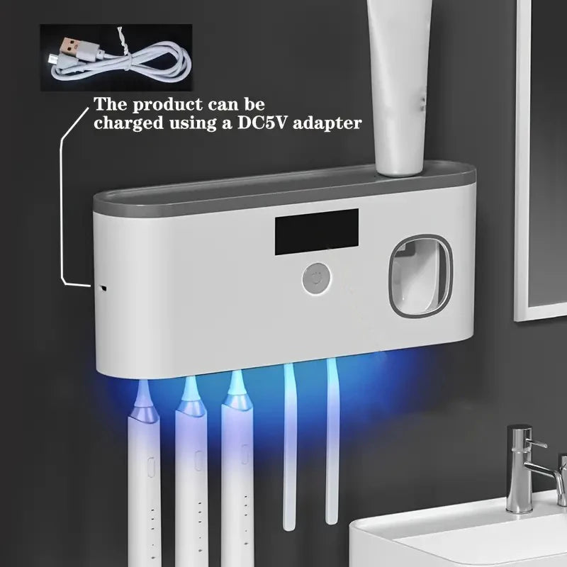 1 Intelligent Toothbrush Sterilizer, Wall Mounted Toothbrush Holder with Toothpaste Dispenser, Toothbrush Disinfection Device