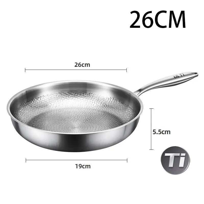 German Titanium Steel Frying Pan Uncoated Non Stick Pan Fish Scale Hammer Pattern Household Steak Frying Pan Kitchen Cookware