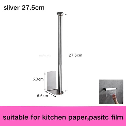 Stainless Steel Paper Towel Holder Self Adhesive Toilet Roll Paper Holder No Punching Kitchen Bathroom Length Storage Rack