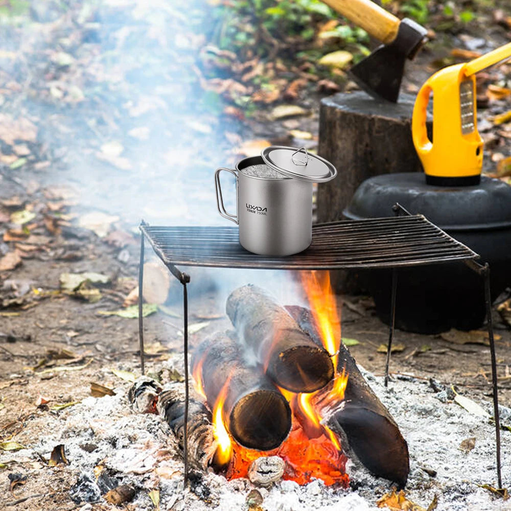 Taza de agua ultraligera de titanio Lixada con asa plegable, portátil para exteriores, camping, picnic, 300 ml/350 ml/550 ml/650 ml