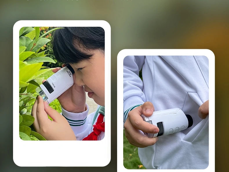 Pocket Microscope Kids Science Toy Kit 60-120x Educational Mini Handheld Microscope with LED Light Outdoor Children Stem Toy