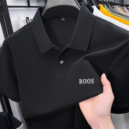 Cotton100% Men's Summer High Quality Short Sleeves Polo Shirt Lapel Button Letter Printing T-Shirt Business Leisure Men Clothing