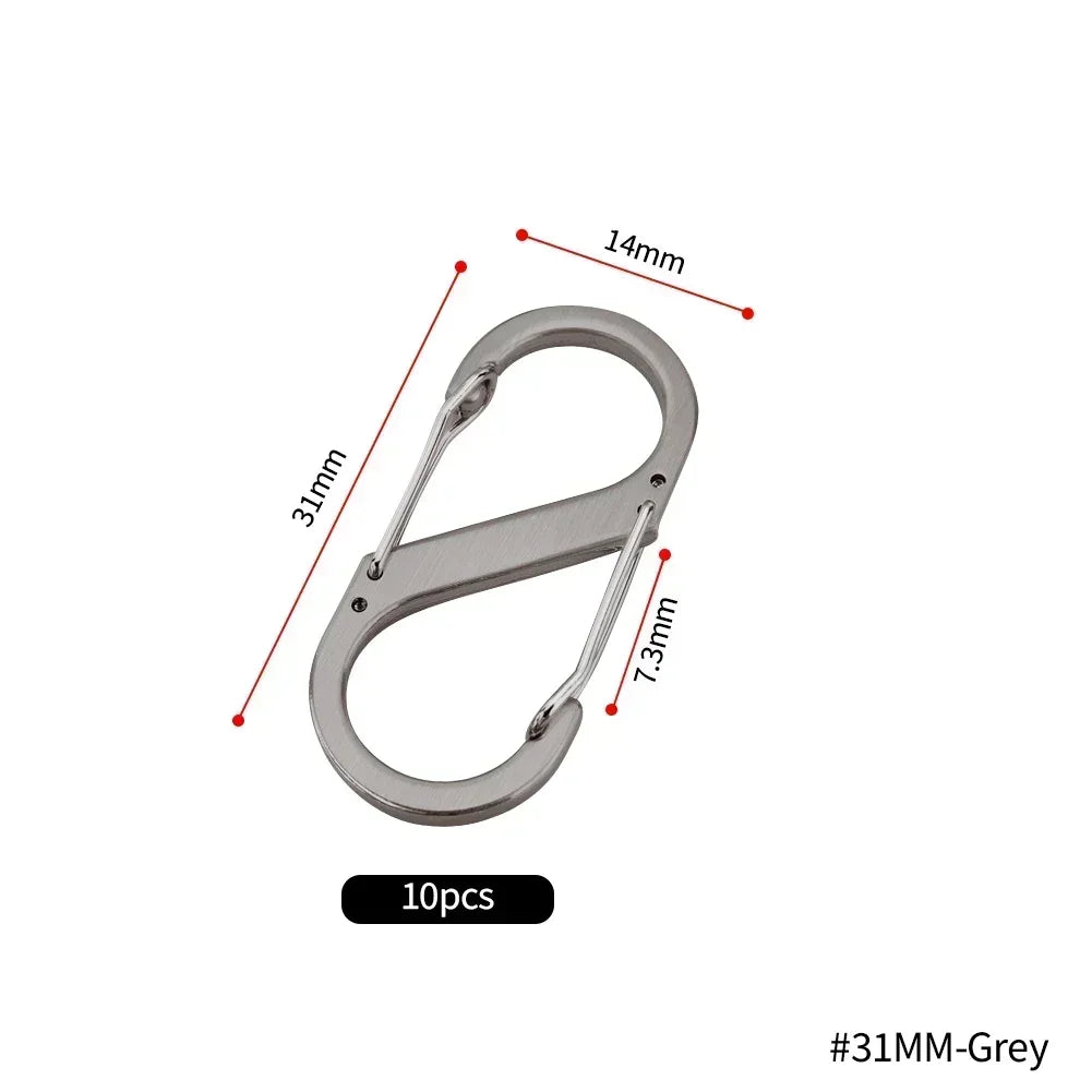 10Pcs S Type Mini Keychain Hook Stainless Steel Carabiner With Lock Anti-Theft Outdoor Camping Backpack Buckle Key-Lock Tool