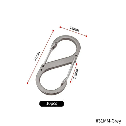 10Pcs S Type Mini Keychain Hook Stainless Steel Carabiner With Lock Anti-Theft Outdoor Camping Backpack Buckle Key-Lock Tool