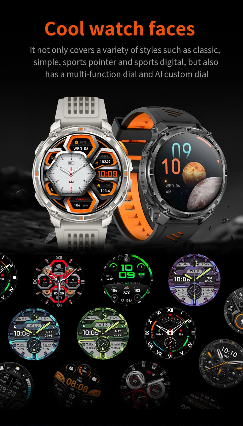 Novo Smartwatch T-Rex3 Pro 2026 – Bateria de 1100mAh, GPS com rastreamento de rota, Resistência à água 5ATM, Monitoramento de esportes e corrida, Bússola, Estilo militar