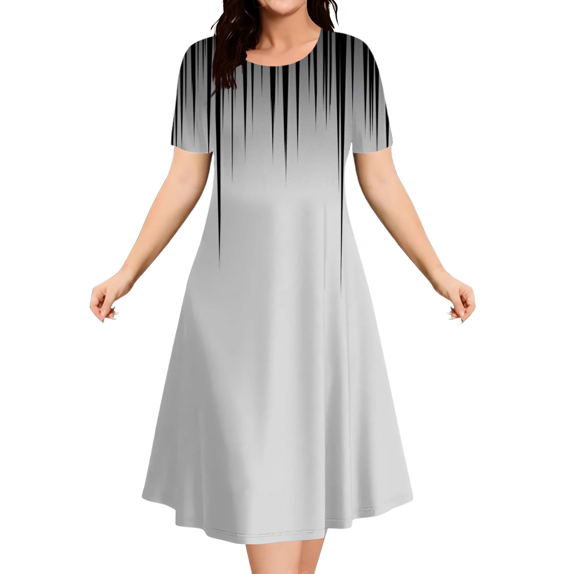 Summer Dresses 2025 Women's Plus Size Loose Casual Striped Print Short Sleeve A-Line Dress Elegant Fashion Clothing 9XL
