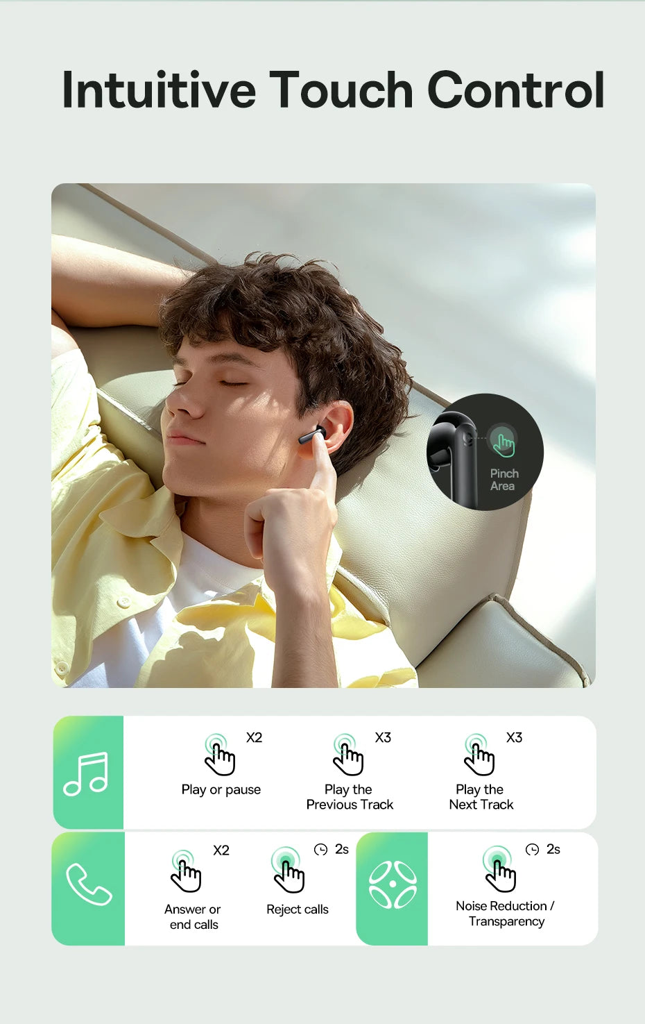 Fones de Ouvido True Wireless Baseus Bass EP10 NC – Cancelamento de Ruído ANC de -43dB, Bluetooth 6.0, Intra-auriculares, 4 Microfones com ENC