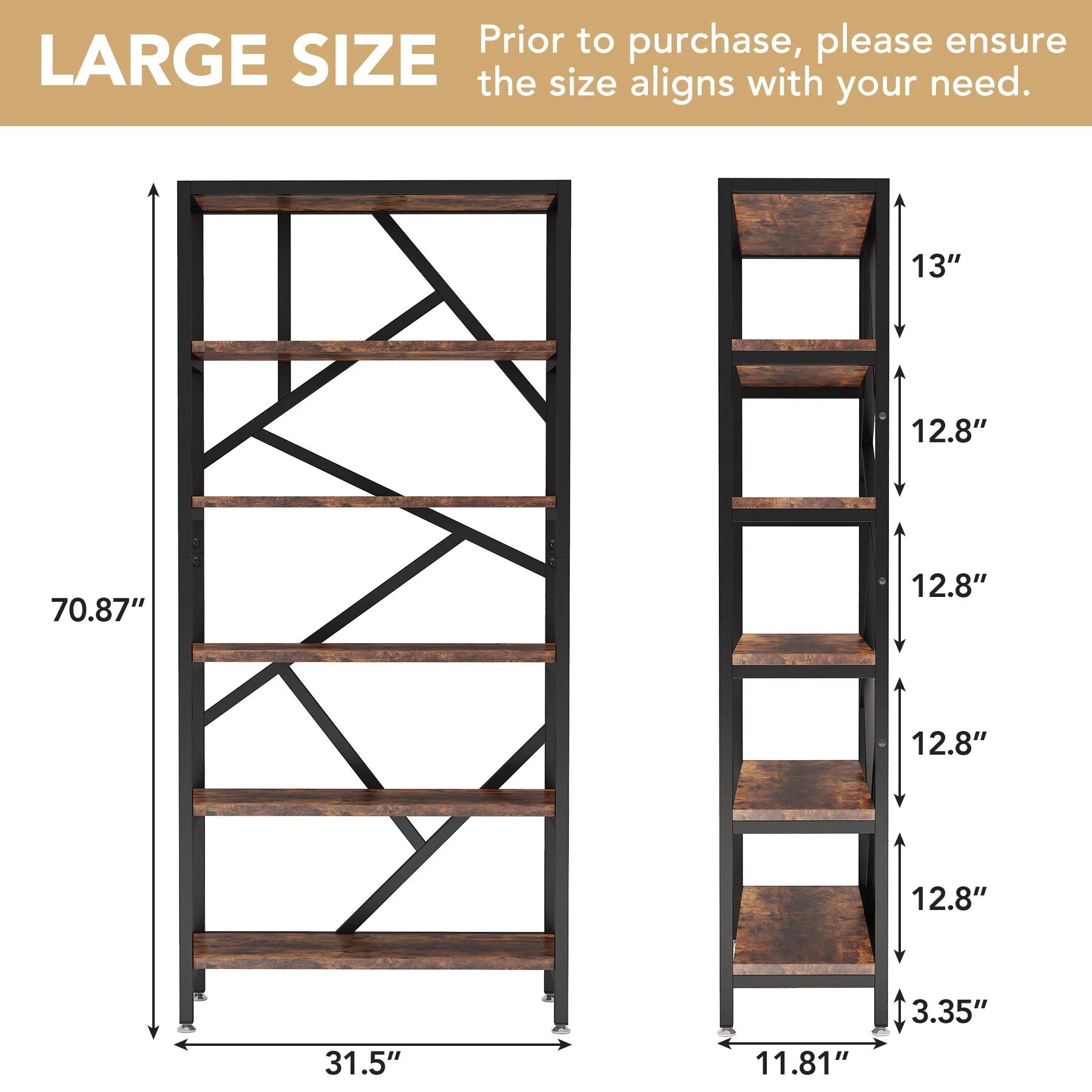 Tribesigns Bookshelf Storage Rack Standing Shelf 5 Tier Industrial Sturdy Bookshelf with Iron Pipe Frame