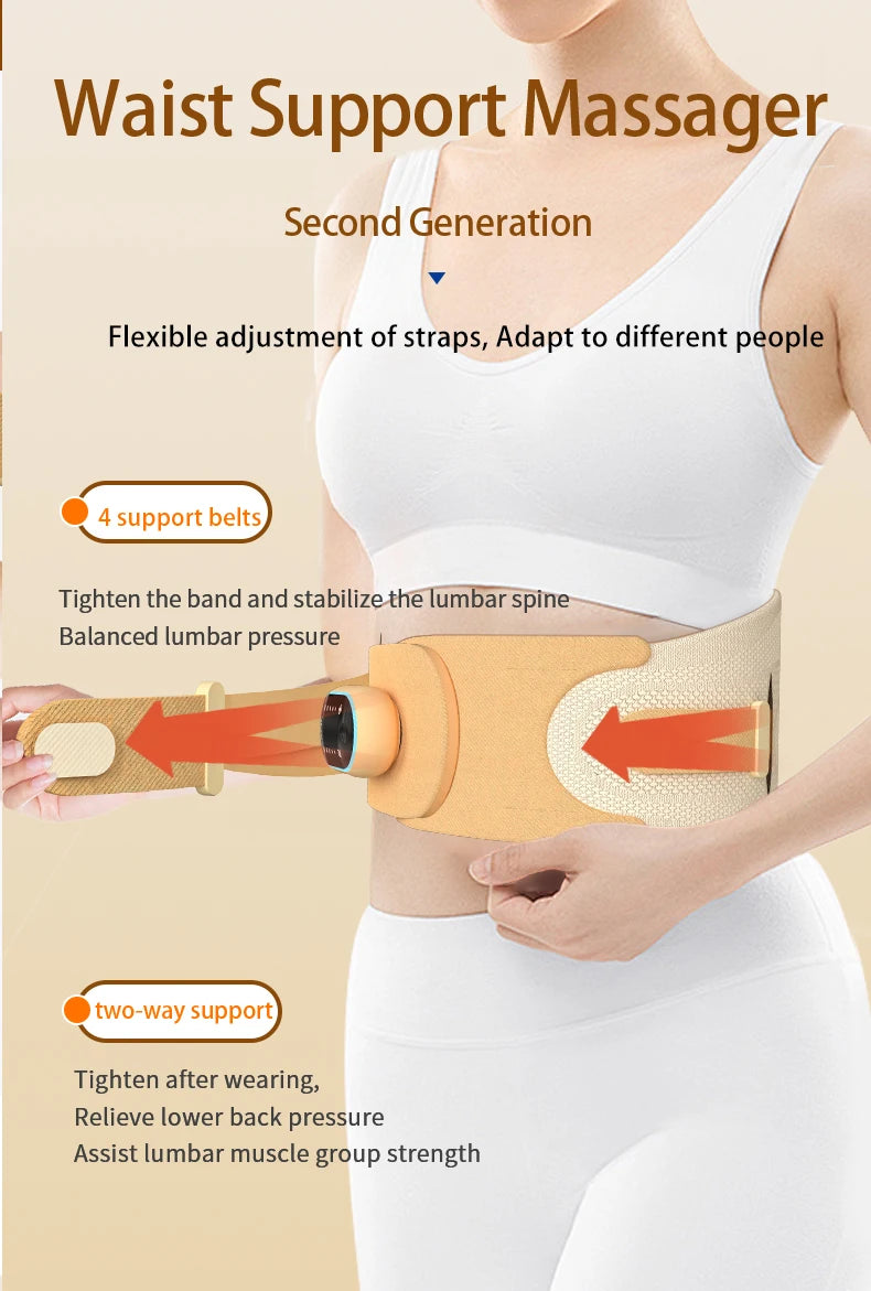 Cinturón de soporte lumbar ajustable para salud y bienestar, con percusión muscular, transpirable y protección lumbar, masajeador adelgazante con calor.