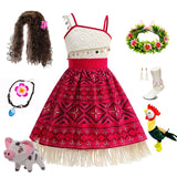 Disney Moana 2 Vaiana Costume Girls Princess Dress Children Purim Lace Clothes Kids Cartoon Cosplay Outfits Birthday Party Frock