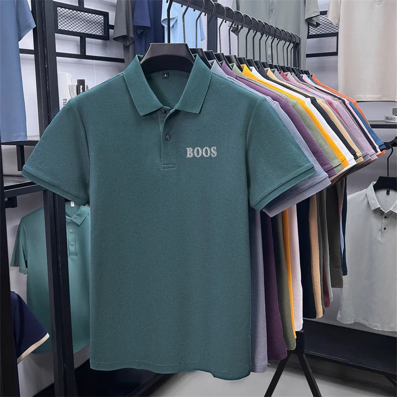 Cotton100% Men's Summer High Quality Short Sleeves Polo Shirt Lapel Button Letter Printing T-Shirt Business Leisure Men Clothing
