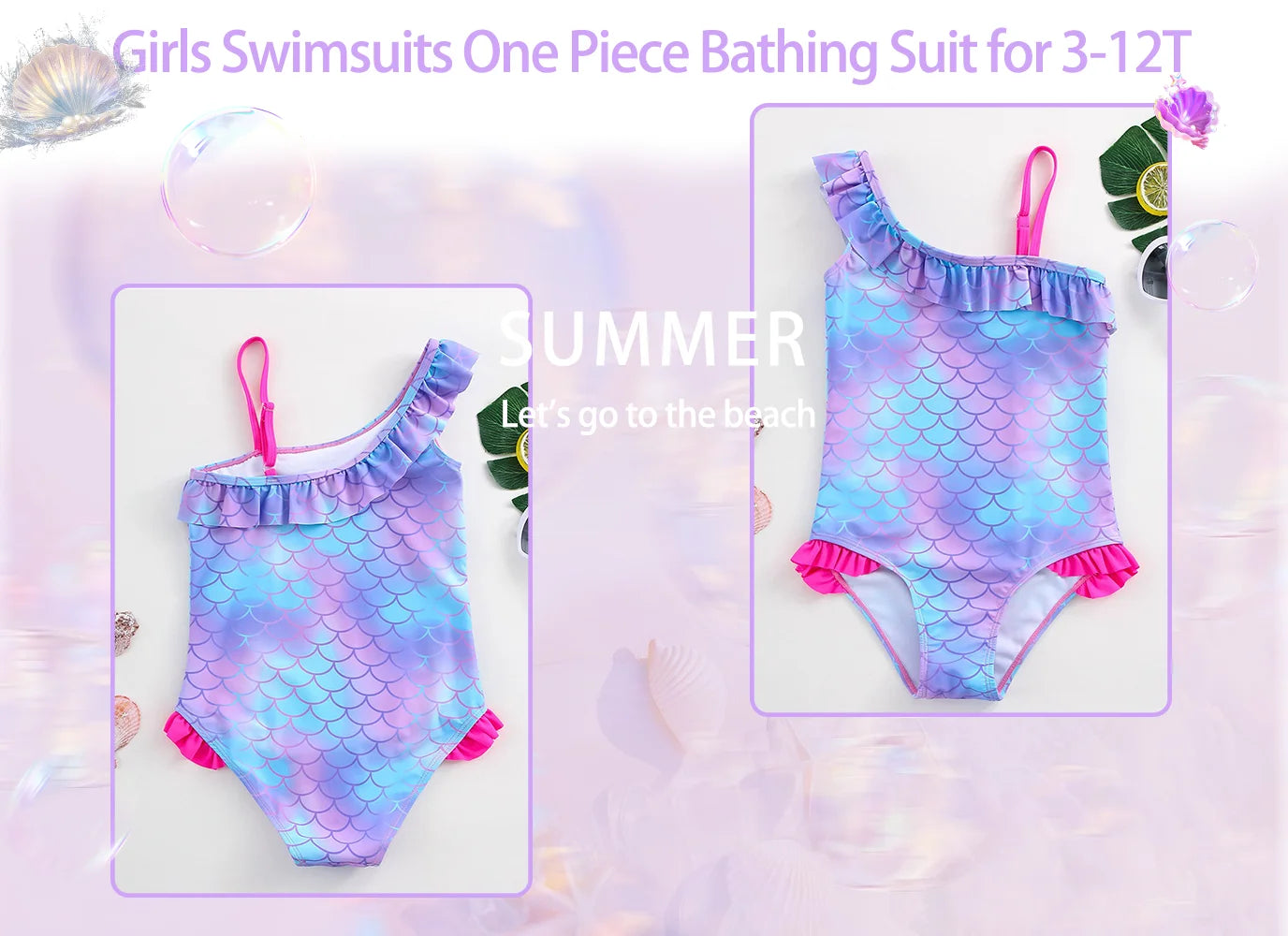 Traje de baño de una pieza con estampado de escamas de sirena para niña pequeña de Lilo Stitch, traje de baño para playa
