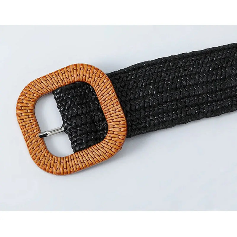 Bohemian Braided Belts for Women Summer Patchwork Straw Woven Belt Wide Waistband Fashion Female Square Buckle Waist Belt