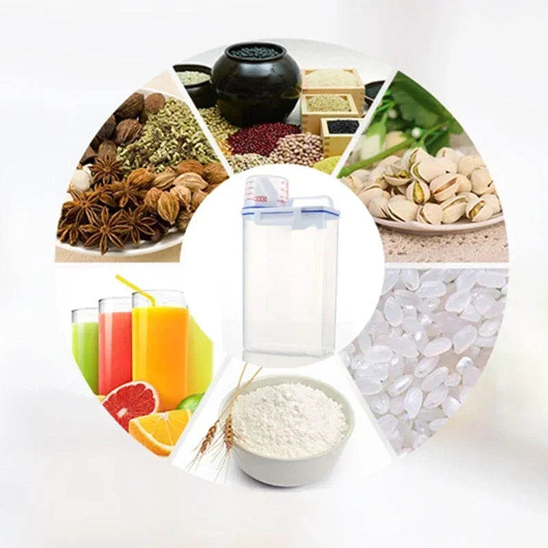 1Pc Sealed Cereal Insect-Proof Rice Bucket with Measuring Cup Transparent Rotary Food Moistureproof Tank Kitchen Storage Box 2KG