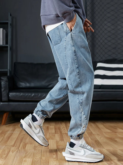 Pantalones vaqueros jogger para hombre, tallas grandes 6XL, 7XL y 8XL, estilo urbano, negros y azules, informales, de algodón elástico, holgados.