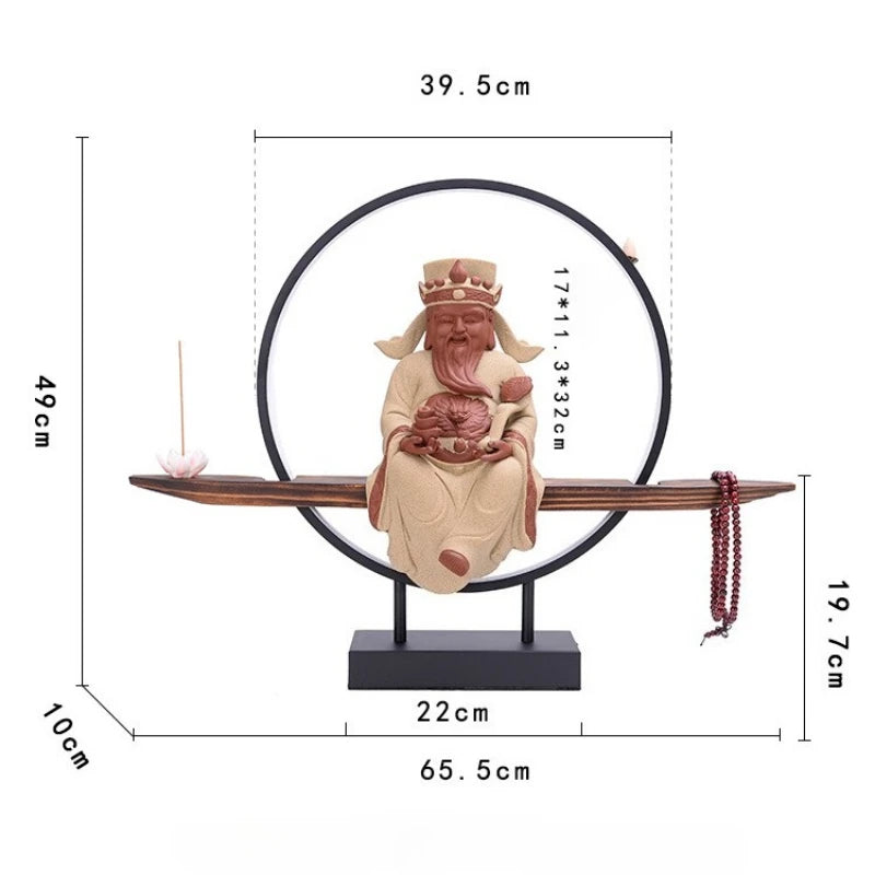 New Chinese Style Zen Ornaments for Entrance Living Room Office God of Wealth Buddha Statue Reflux Incense Decoration