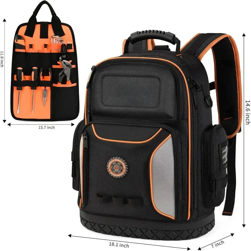 Mochila para herramientas con 75 bolsillos y presillas, resistente, organizador de herramientas/portaherramientas HVAC para electricistas/trabajos de construcción