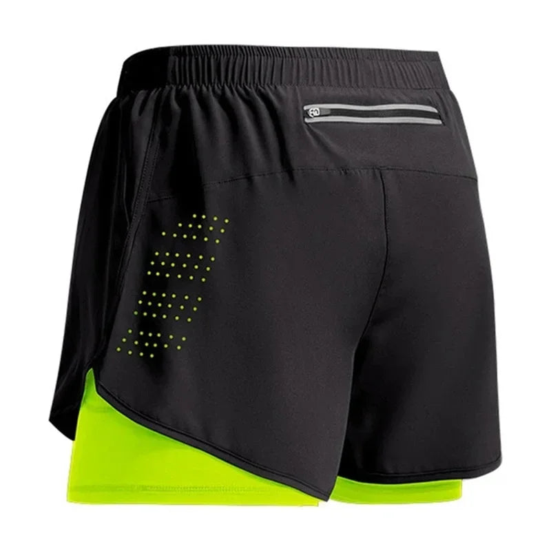 Pantalones cortos de entrenamiento físico para hombre, 2 en 1, de verano, de secado rápido, para gimnasio, playa, correr, de dos niveles, ropa deportiva para exteriores, novedad de 2024