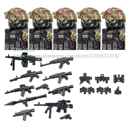 Military Special Forces Action Figure Building Blocks Ghillie Suit Weapons Sniper SWAT Ghost KSK Police Bandit Boy Toy Gift F029