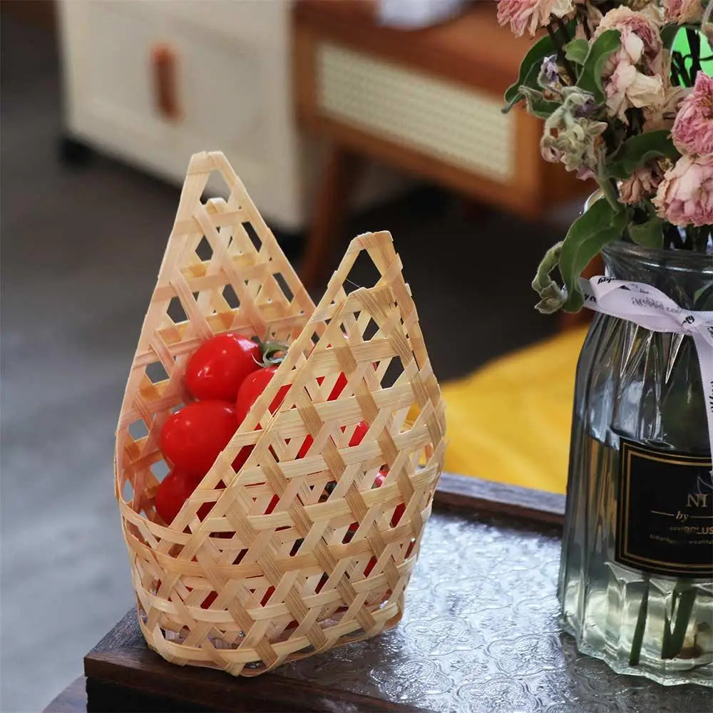 3pcs Portable Bamboo Woven Gift Packaging Basket Retro Creative Storage Box Handmade Natural Fruit Basket Egg