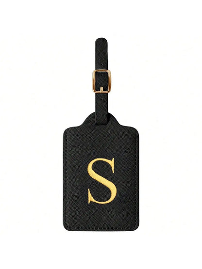 PU Leather Luggage Tag for Travel - Durable Suitcase ID Tag with Privacy Cover & Name Card Slot (A-Z) liu