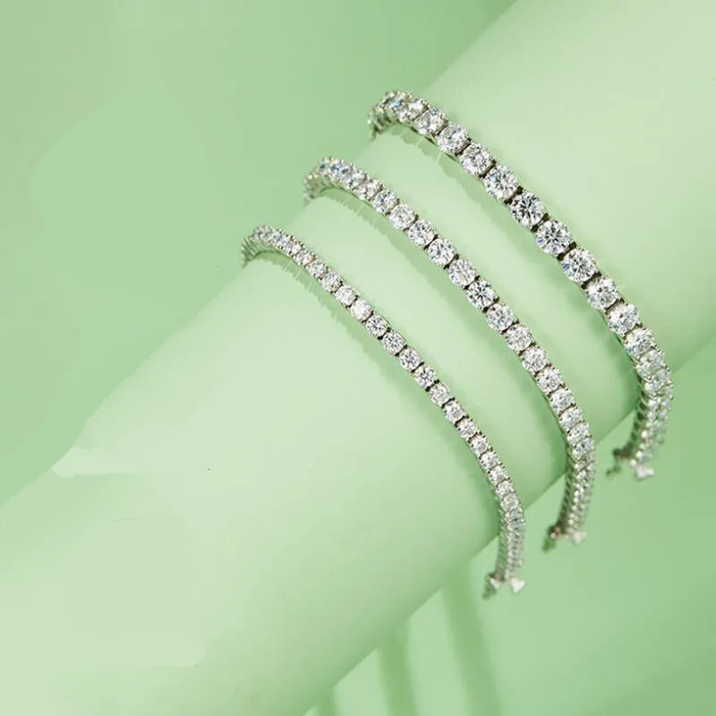 Pulsera de tenis de moissanita auténtica de 3 mm D VVS, con brillo de diamante, sólida S925, joyería para boda, regalo para mujer.