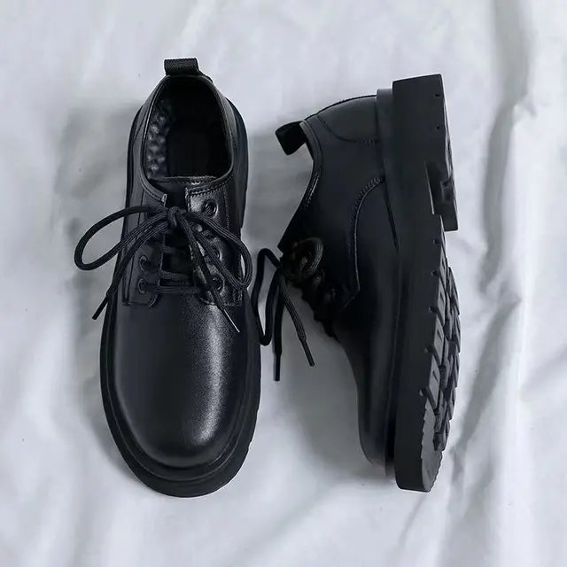 Zapatos formales para hombre, informales, de cuero, estilo británico, para negocios, para estudiantes, suela gruesa, con cordones, punta redonda, antideslizantes, cómodos, para exteriores. 