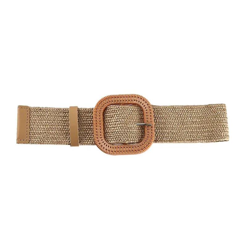 Summer Fashion Women Straw Belt Casual Bohemian Wide Summer Braided Waistbelt  Buckle Elastic Female Straw Waist Belt