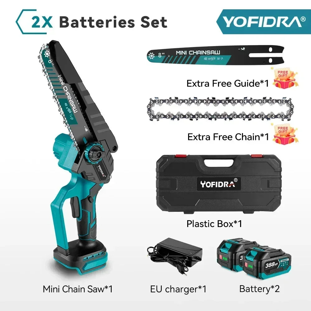 YOFIDRA Brushless 8 inch Electric Pruning Saw Cordless Chainsaw Rechargeable Woodworking Saw Power Tool For Makita 18V Battery