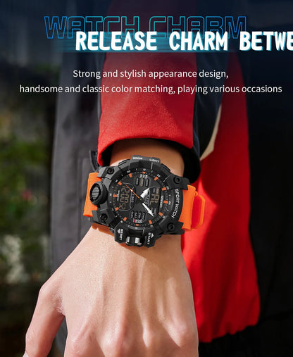 SANDA Luxury G Style Men's Electronic Watch Outdoor Sports LED Analog Digital Chronograph Military Dual Display 50M Waterproof