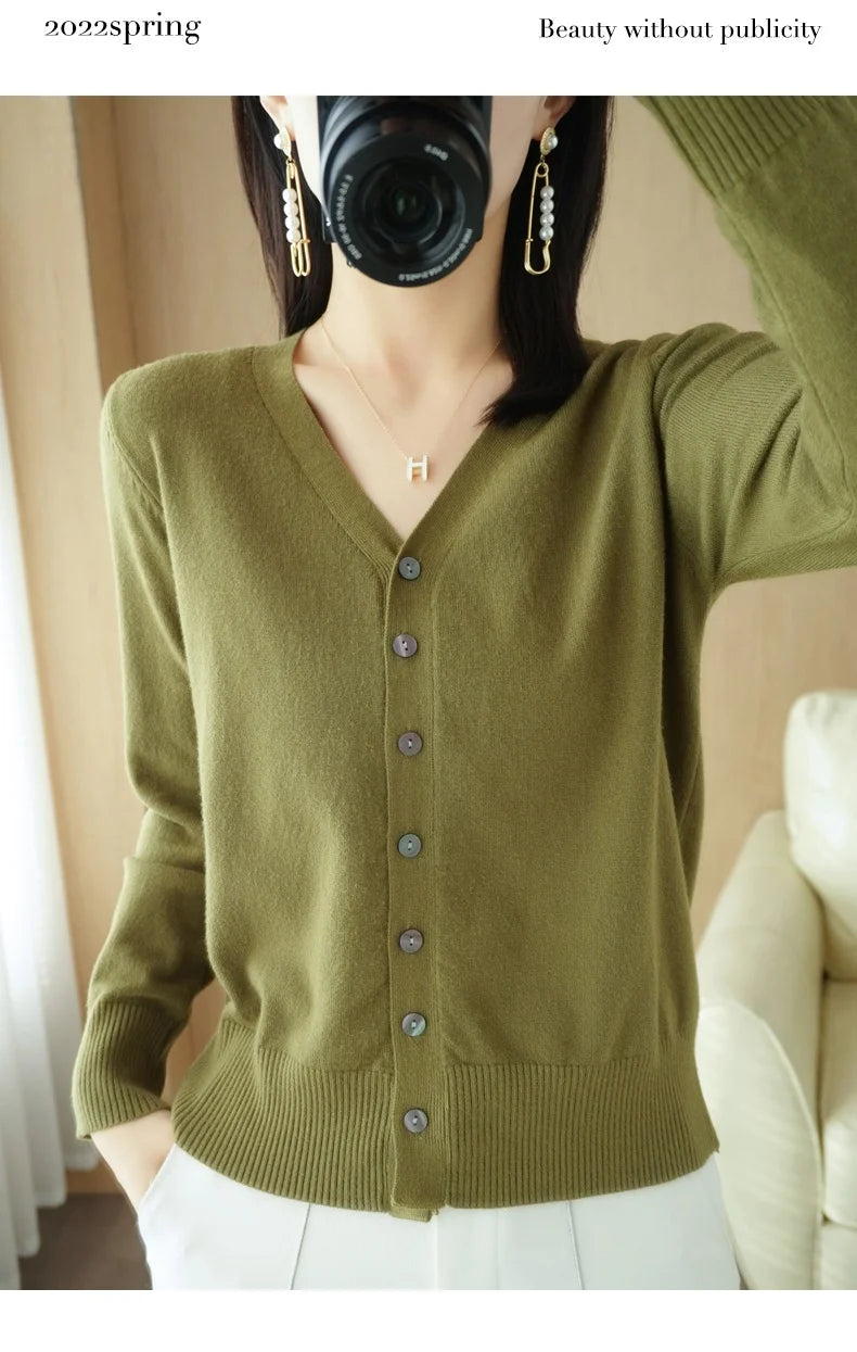 Cárdigan de punto de cachemira Andy de otoño, nuevo, con cuello en V, color liso, moderno, de alta calidad, cómodo, holgado e informal - GH021