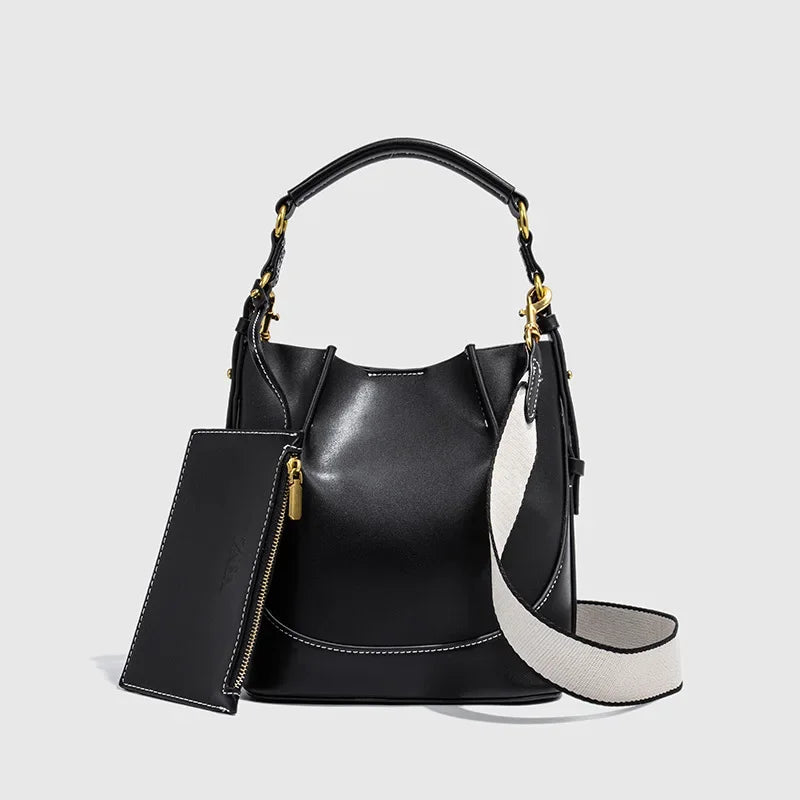 2024 New Large Capacity Women's Crossbody Bag With Wide Shoulder Strap Single Handbag Canva Bucket Bag Motorcycle Equipment Acce