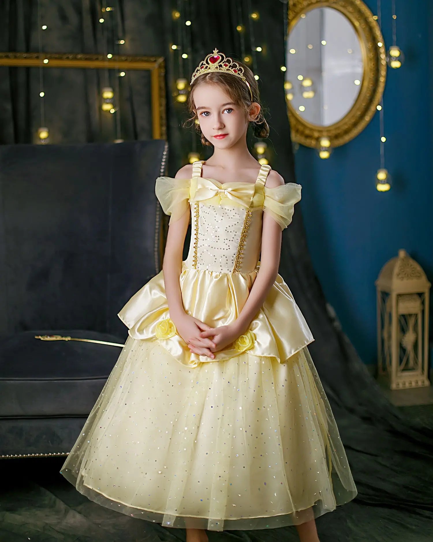 2025 Cosplay Belle Princess Dress Girls Dresses For Beauty and beast Party Clothing Magic stick crown Costume 3-12Y