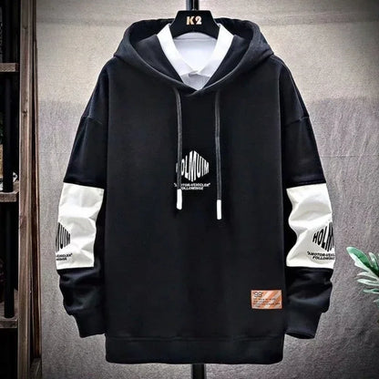 Men's Clothing Spliced Sweatshirts for Man Hoodies Black Hooded Graphic Aesthetic Cotton Harajuku Fashion No Brand Sweat Shirt